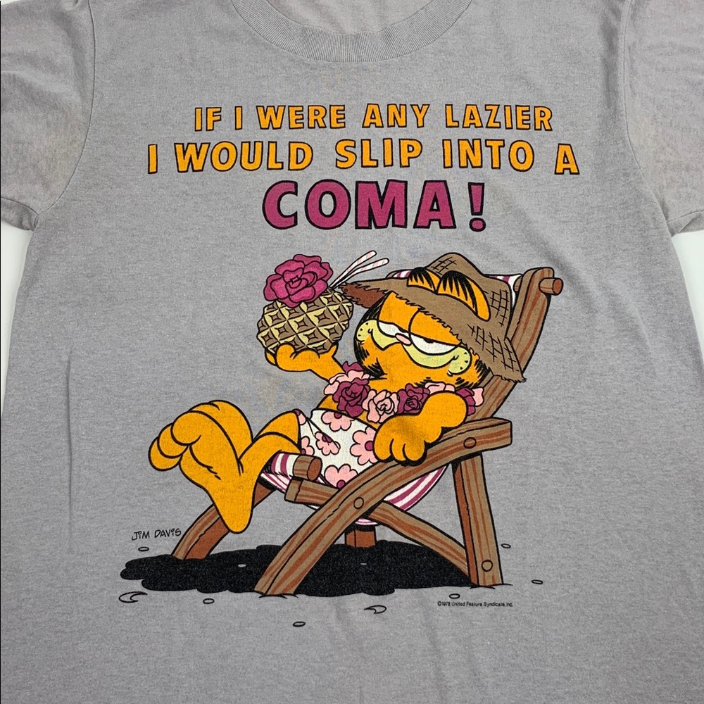 Vintage 1978 Garfield Gray Graphic T-Shirt by Jim Davis Tropical Beach Lazy RARE - Picture 3 of 12